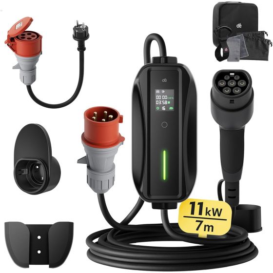 Dé Type 2 Electric Car Charging Cable, 16A, 11 kW - Black