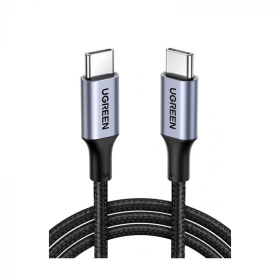 كابل USB-C مضفر يوجرين، 100 وات، 1 م، اسود - 70427