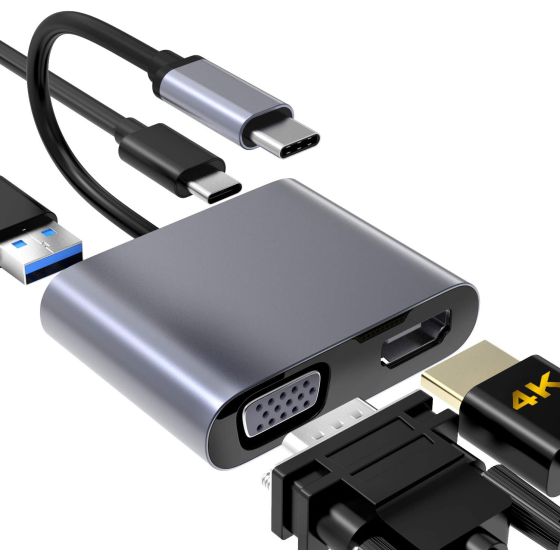 4 in 1  Male USB-C Adapter For MacBook and laptops - Silver