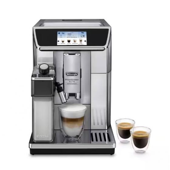De'Longhi PrimaDonna Elite Experience Coffee Machine, 2 Cups, 1450 Watt, Silver - ECAM650.85.MS