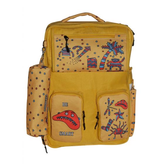 Gharibo Bags School Backpack With Pencil Case For Kids, Figures Pattern - Yellow