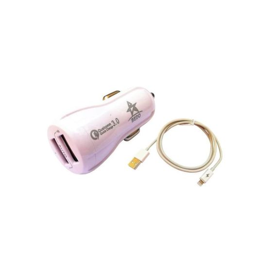 شاحن سيارة بيدو مع كابل USB لايتنينج، 2 منفذ - ابيض