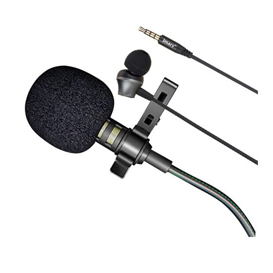 Jmary Lavalier Wired Microphone with Earphone, Black, MC-R5 - with Gift Bag