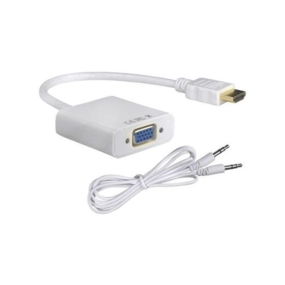 كابل محول فيديو وصوت HDMI ذكر الى VGA انثى - ابيض
