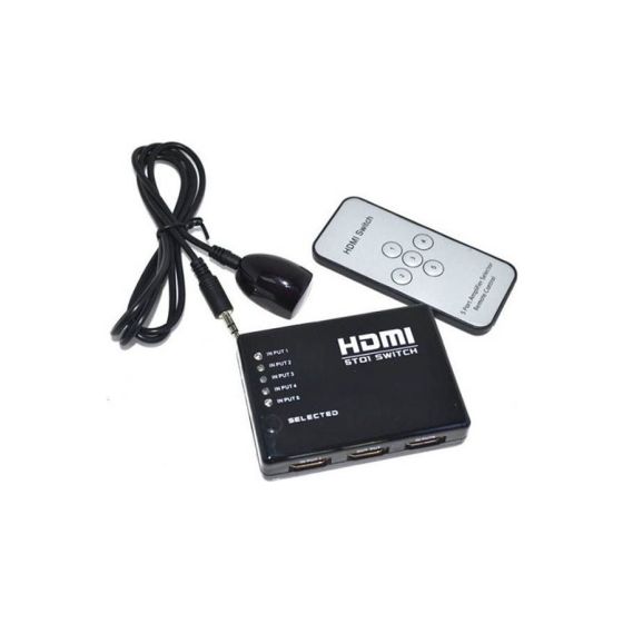 محول سبليتر HDMI بريموت كنترول، بعدد 5 منافذ - اسود