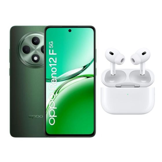 Oppo Reno 12 F, 256GB, 12GB RAM, Dual SIM, 5G - Olive Green- International Version, with Ridingtone AirPods Pro 2nd Generation Earbuds- White