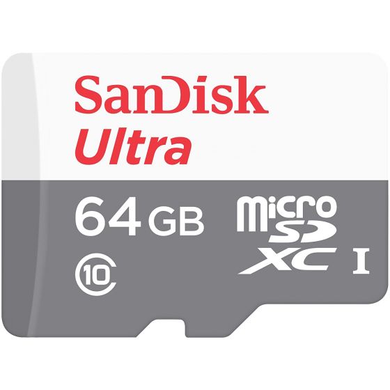 بطاقة ذاكرة مايكرو SDXC سانديسك الترا فئة 10، سعة 64 جيجا- SDSQUNS-064G-GN3MA