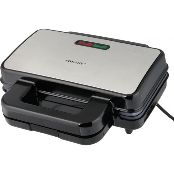 Sokany Sandwich and Waffle Maker, 6 Slices, 1000 Watt, Black and Silver- KJ-835