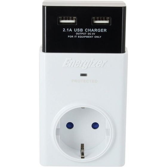 Energizer Wall Charger, 2 USB Ports,1 Socket, White, SPEC1P2UEU2
