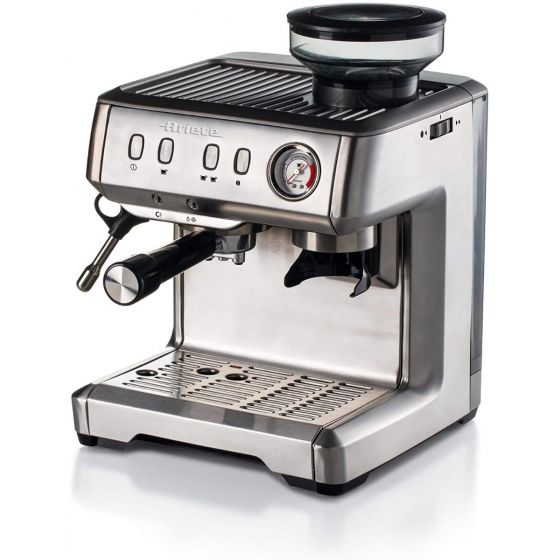 Ariete Espresso Coffee Maker with Integrated Coffee Grinder, 15 Bar, Silver - 1313