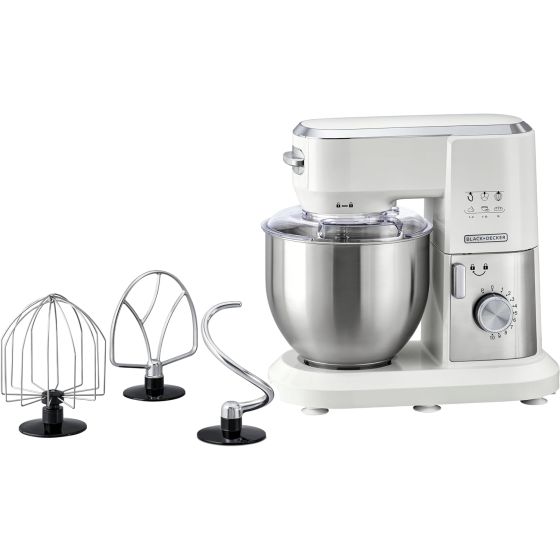 Black + Decker Multifunction Stand Mixer, 6 Liters, 1000 Watt, White - MKM100-B5