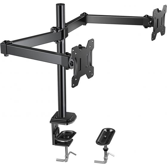 Huanuoav Dual Arm Holder for 13 to 27 Inch Monitors - Black