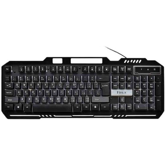 Fire.X Keyboard Gaming 7 Color Mixing Light Effect Rgb 104 Keys Arabic And English - Black