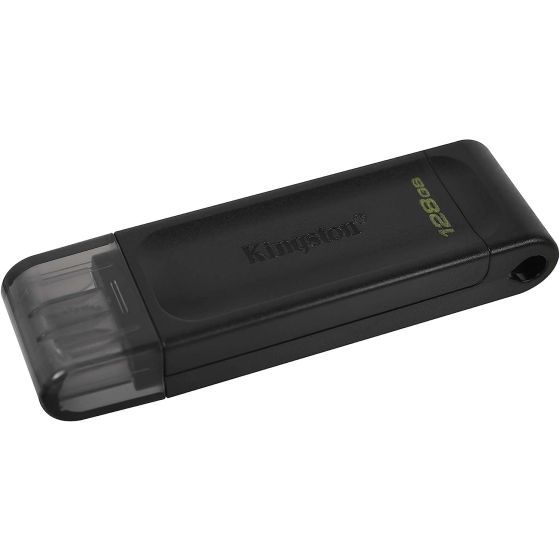 فلاش درايف USB فئة C كينجسون داتا ترافلر، سعة 128 جيجا، اسود - DT70-128GB