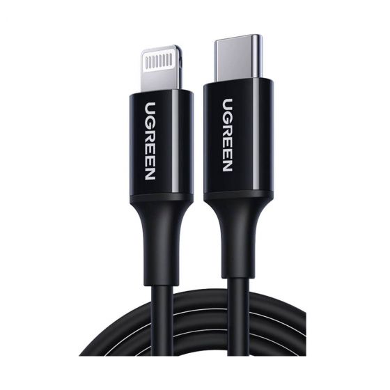 كابل شحن يو جرين USB-C الى لايتنينج، 3 امبير، 2.0 متر، اسود - 60752