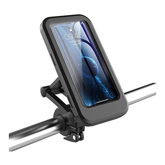 Bicycle Mobile Phone Holder Waterproof Smartphone Holder with Touch Screen 360° Rotation, Height Adjustable for iPhone Samsung Galaxy Huawei 6.5", Compatible with Bicycle Motorcycle, Black