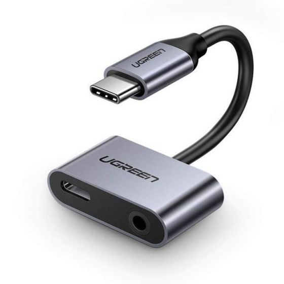 محول USB-C الى منفذ 3.5 مم ومنفذ شحن USB-C يوجرين، رمادي