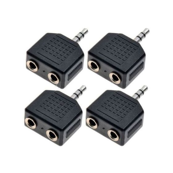 3.5mm Audio Adapter with 2 Outputs, Black- Pack of 4