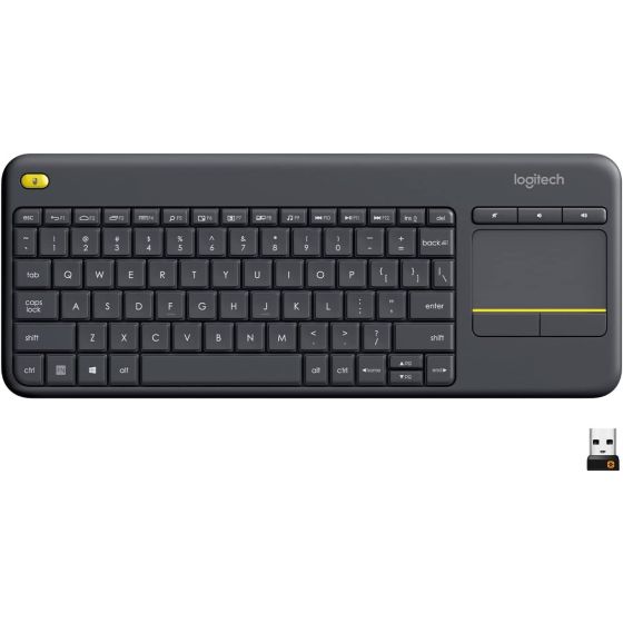 كيبورد لاسلكي لوجيتك بلوحة تاتش، اسود - K400 Plus