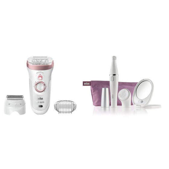 Braun Silk-epil 9 Wet & Dry Epilator - SES9-720 with Braun Face Epilator and Cleaning Brush - SE830