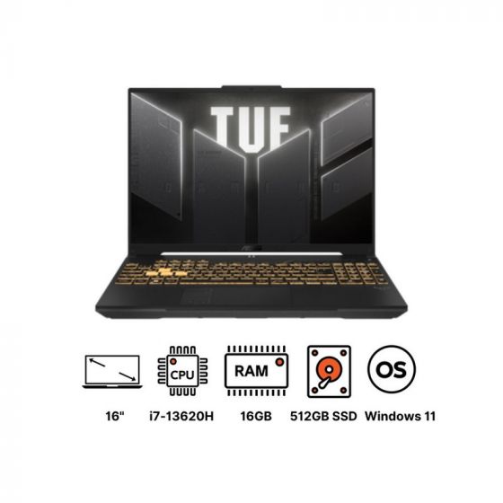 Asus TUF Gaming F16 Notebook FX607VU-RL007W, Intel Core i7-13620H, 512GB SSD, 16GB RAM, 16 Inch FHD Plus IPS 144Hz Display, NVIDIA GeForce RTX 4050 6GB, Windows 11 - Mecha Gray