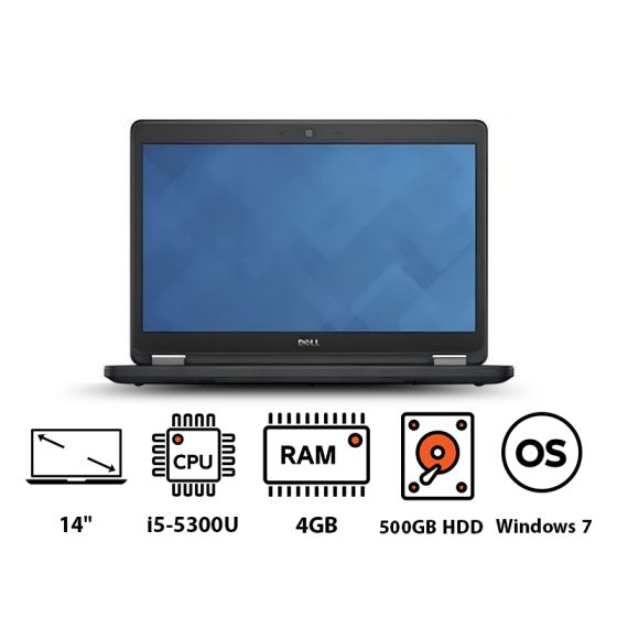 لاب توب ديل لاتيتيود 14 5000 E5450، انتل كور i5-5300U، هارد HDD سعة 500 جيجا، 4 جيجا رام، شاشة بدقة HD مقاس 14 بوصة، كارت شاشة انتل HD جرافيكس 5500، ويندوز 7 - اسود