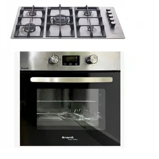 Nardi Built-in Gas Oven, 67 Liters- FGX06XN with Built-in Gas Hob, 90cm, 5 Burners- SCG55 AVX