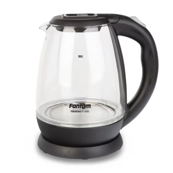 Fantom Electric Kettle, 1.8 Liters, 1800Watt,Pyrex, Black - KT4000
