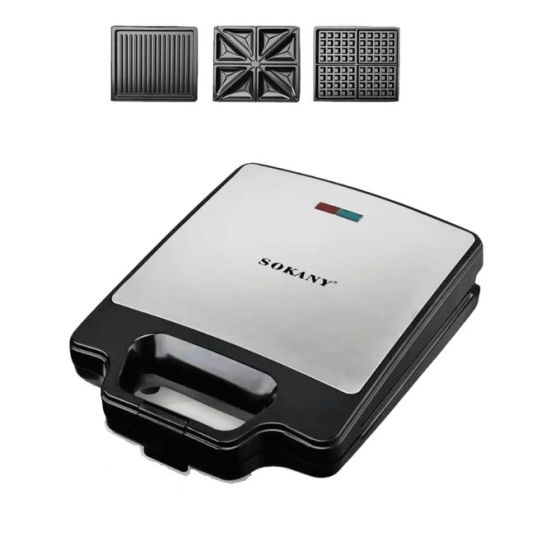 Sokany 3-in-1 Sandwich Maker, 3 Slices, 1400W, Black - SK-BBQ-852