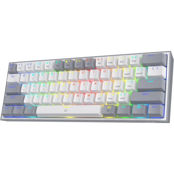 Redragon K617 Fizz 60% Wired RGB Gaming Keyboard, 61 Keys Compact Mechanical Keyboard w/White and Grey Color Keycaps, Linear Red Switch, Pro Driver/Software Supported