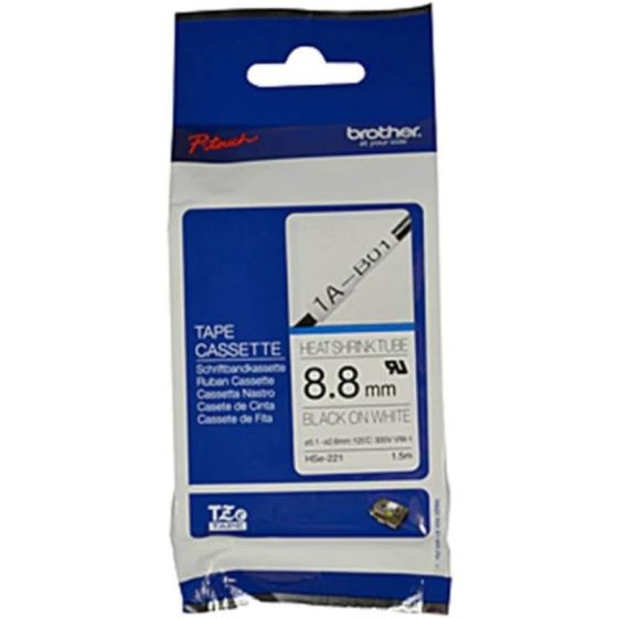 Brother Heat Shrink Tube, 8.8mm x 1.5 Meters, Black on White - HSE-221