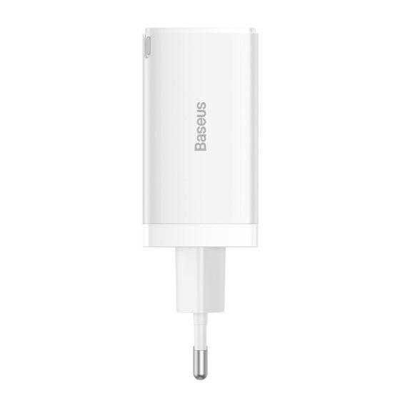 شاحن باسيوس، بقوة 65 وات، 2 منفذ USB فئة C، منفذ USB فئة A، ابيض - CCGP120202