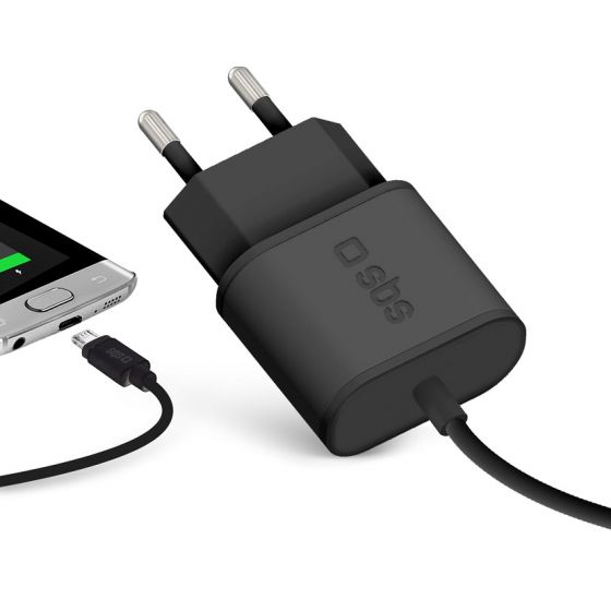 SBS Micro USB Fast Travel Charger, 1 Port, 2100mAh - Black