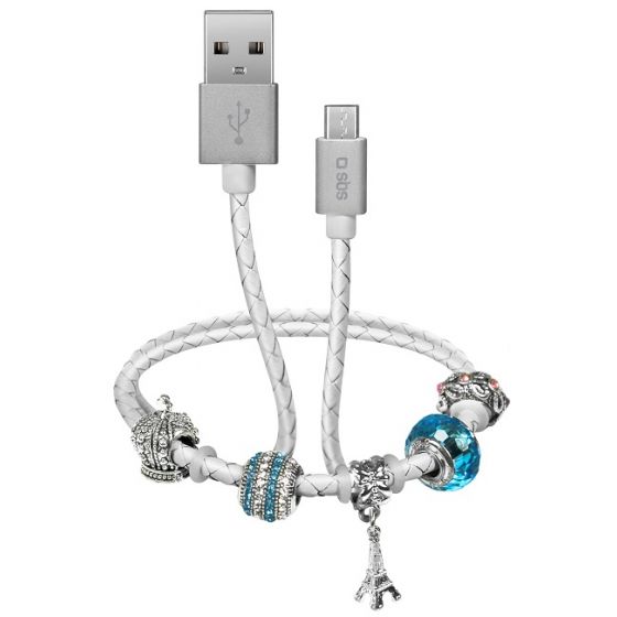 كابل اس بي اس مايكرو USB للشحن ونقل البيانات مع اسورة، 39 سم- ابيض