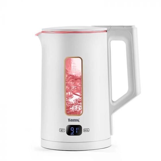Tank Safe Touch Electric Kettle, 1.5 Liters, 1500 Watt, White with Gold Frame - DG-2338-ES