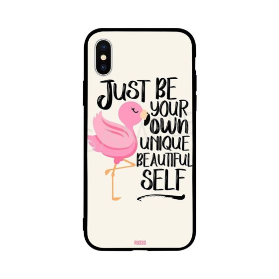 جراب ظهر بطبعة عبارة Unique Beautiful Self لابل ايفون XS