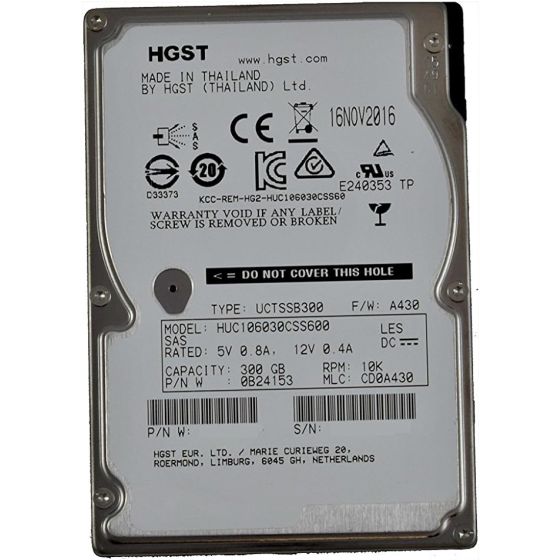 هارد HDD داخلي اتش جي اس تي، سعة 300 جيجا، 10000 لفة في الدقيقة، اسود - HUC106030CSS600-RFB