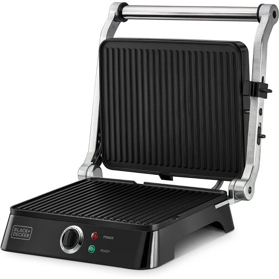 Black+Decker Electric Contact Grill, 1400 Watt, Black and Silver- CG1400-B5