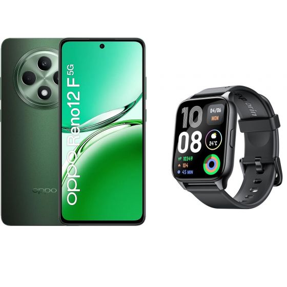 اوبو رينو 12 F بشريحتين، سعة 256 جيجا، رام 12 جيجا، شبكة 5G - اخضر زيتوني، مع ساعة سمارت اورايمو 4 بلس - OSW-801