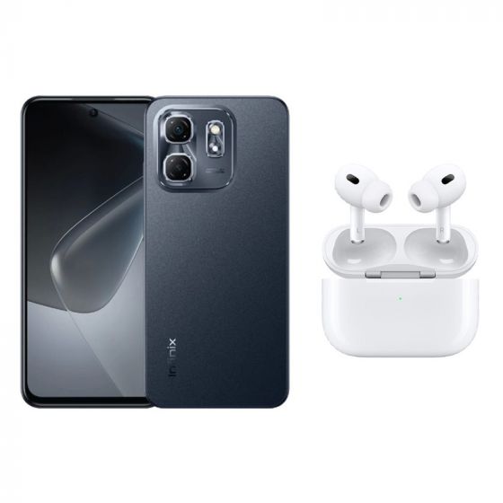 Infinix Hot 50i, 128GB, 6GB RAM, 4G, Dual SIM - Black with Ridingtone AirPods Pro 2nd Generation Earbuds - White