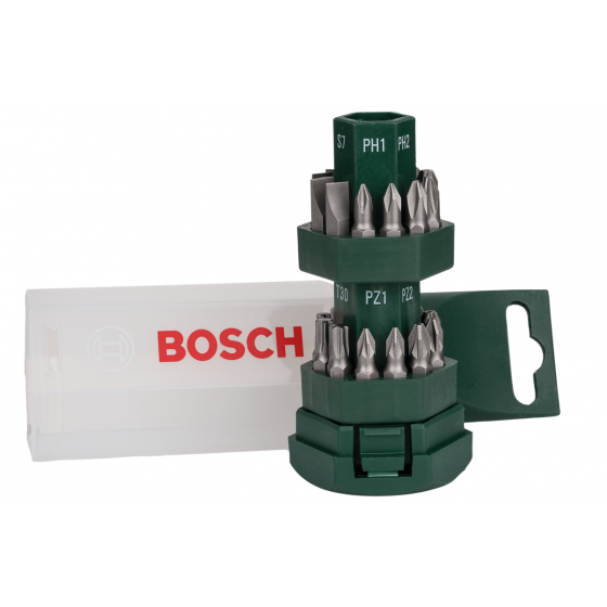 Bosch Big Bit Screwdriver Bit Set, 25 Pieces - Green and Silver