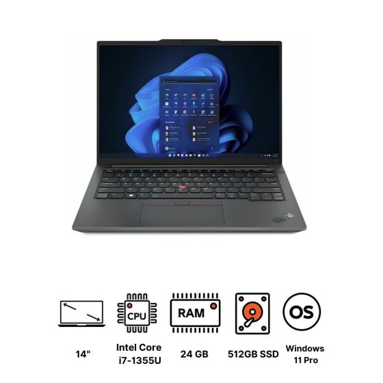 Lenovo Thinkpad E14 Gen5 21JKCTO1WWCA1 Laptop, Intel Core i7-1355U, 512GB SSD, 24GB RAM, 14 Inch, WUXGA, 60Hz, NVIDIA GeForce MX550 2GB, Windows 11 Pro - Black