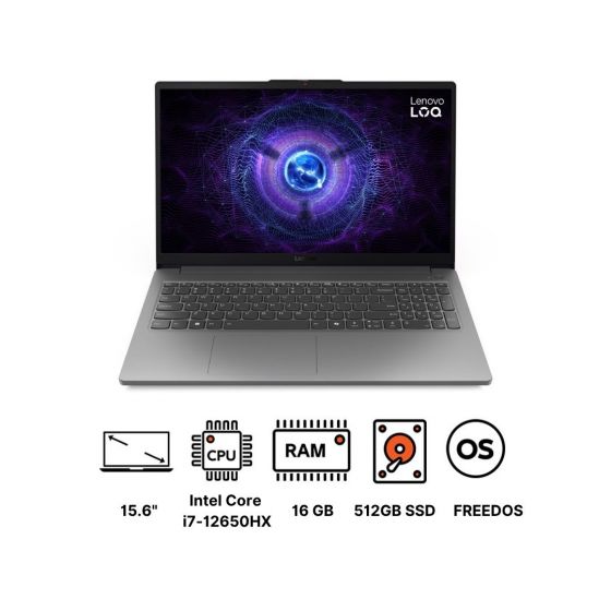 لاب توب جيمنج  لينوفو LOQ اسينشال  15IAX9E 83LK003TPS ، انتل كور i7-12650HX، هارد 512 جيجا SSD M.2 2242 PCIe 4.0x4 NVMe، رام 16 جيجا، شاشة 15.6 بوصة FHD IPS بمعدل تحديث 144 هرتز، كارت شاشة انفيديا جي فورس RTX 4050 سعة 6 جيجا GDDR6، فري دوس- رمادي لونا