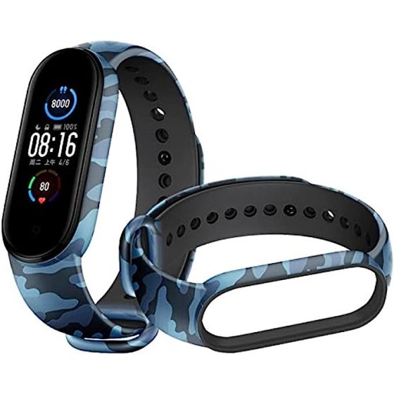 Replacement Silicone Printed Strap for Xiaomi Mi Band 5/6 Smartwatch (Army Blue)