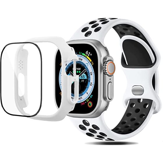 Dl3 Mobilak Strap Compatible with Apple Watch Ultra 49mm,Soft Silicone Sport Breathable Wristband Replacement Strap Men Women Strap With Protective Cover Screen Shockproof