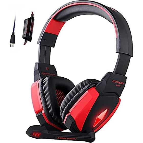 KOTION EACH G4000 Gaming Headset Professional Over Ear VIRTUAL SURROUND USB Gaming Headphone with Mic Volume Control for PC Computer Laptop Gaming (Black+Red)