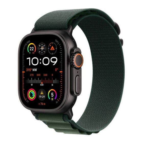 Apple Watch Ultra 2, 49mm, Black Titanium Case and Dark Green Alpine Small Strap - A2986