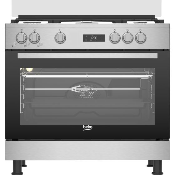 Beko bPRO 500 Gas Cooker, 5 Burners, Stainless Steel and Black-  GGR 15325 FX NS