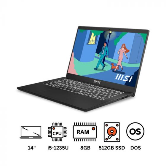 لاب توب ام اس اي مودرن 14 - C12MO، انتل كور i5-1235U، هارد 512 جيجا SSD، رام 8 جيجا، شاشة 14 بوصة دقة FHD، كارت انتل ايريس Xe، دوس - اسود كلاسيكي