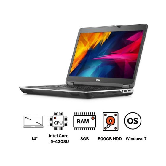 لاب توب ديل لاتيديودE 6440، انتل كور  i5-4308U، هارد HDD سعة 500 جيجا، 8 جيجا رام، شاشة مقاس 14 بوصة بدقة HD، كارت شاشة انتل HD، ويندوز7 -اسود